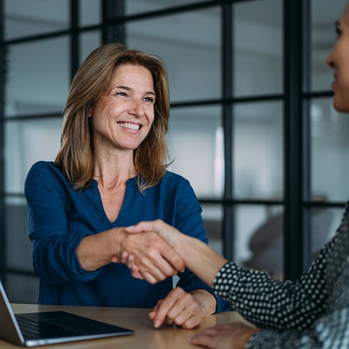 Businesswomen shaking hands in the office
